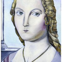Dama con Liocorno, olio su tela, 80 x 40 cm
