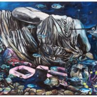 Quo Vadis Marina Fish Blues I, olio su tela, 150 x 350 cm