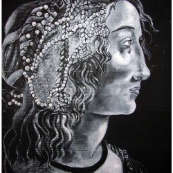 La Dama delle Perle, d'apres Boticelli, olio su cartone, 140 x 100 cm. 2012