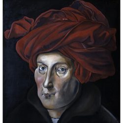 L'Uomo con Turbante, d'apres Van Eyck, olio su tela, 50 x 50 cm. 2010
