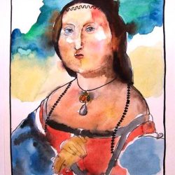 Dama con Collare ( d'apres Raffaello), acquerello su carta, 48 x 32 cm. 2010