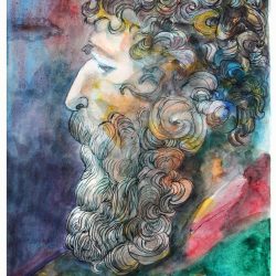 L'Uomo con la barba, acquerello su carta, 42 x 24 cm. 2020
